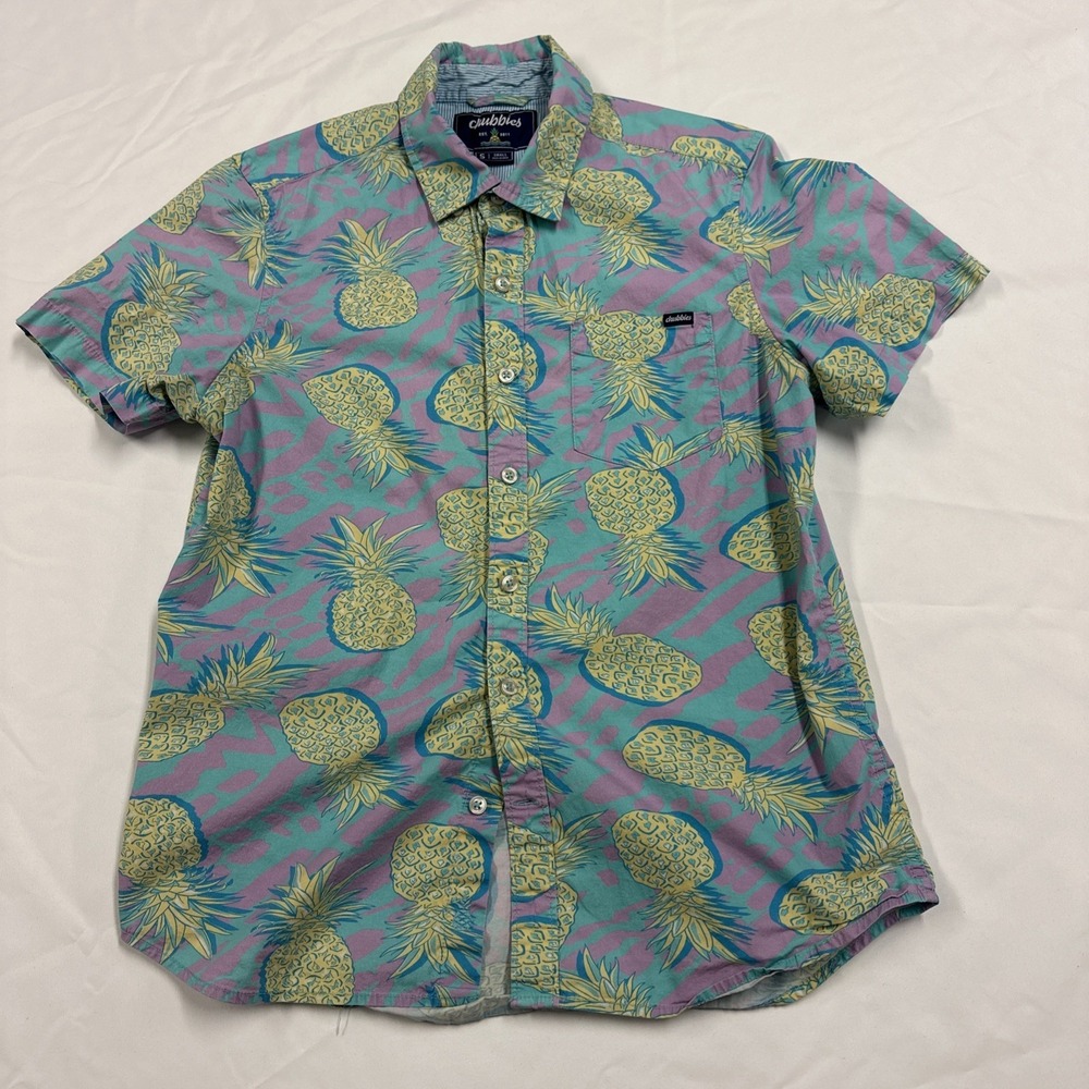Chubbies Shirt Men Small Blue Pineapple Hawaiian Short Sleeve Pool Party S